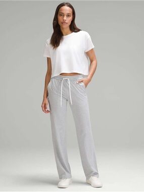 Lululemon Soft Jersey Straight-Leg Mid-Rise Pant *Regular light grey size 14